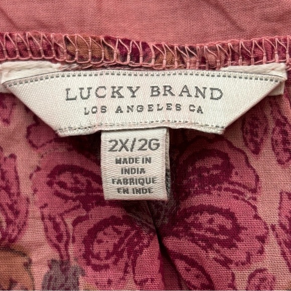 Lucky Brand Pink Floral Tiered Cap Sleeve Blouse Women's 2X Boho - Picture 7 of 9